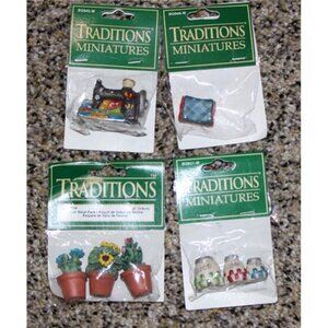 NEW Traditions Miniatures Resin Sewing Machine Fabric Bolts Canister Flower Pots